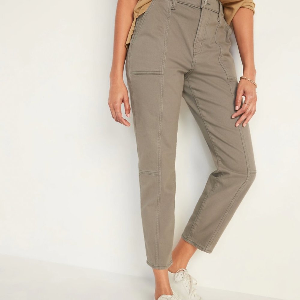 FOR KRISTEN_s167 Old Navy Extra High-Waisted Olive Utility Jeans for Women
